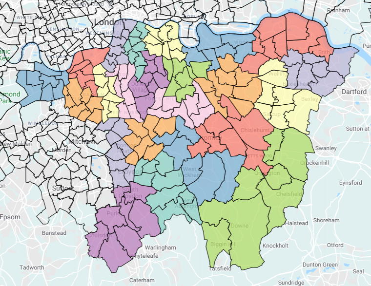 Map of South London boundary plan